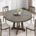 Dining table, round, 47-inch wood, sturdy legs, four-piece tabletop, round base, suitable for dining room, kitchen, and living room.