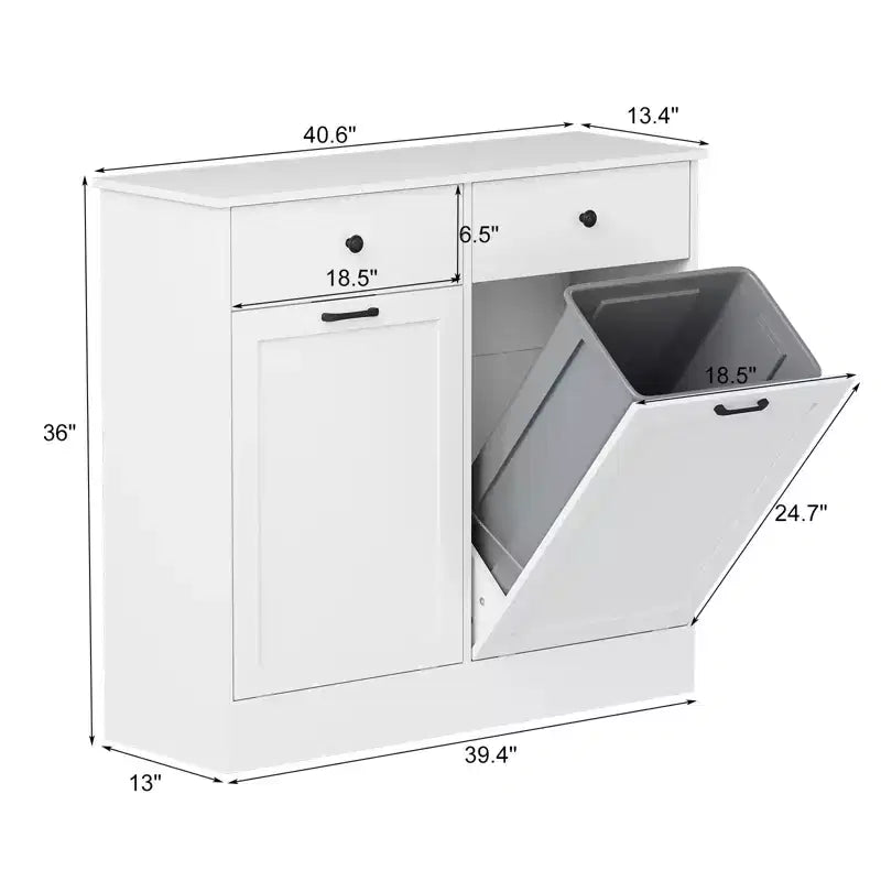 Dubbele kantelbare afvalkast - 20 gallon, houten opbergafvalbak met verborgen wasmand en afvalbak