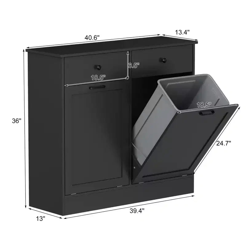 Dubbele kantelbare afvalkast - 20 gallon, houten opbergafvalbak met verborgen wasmand en afvalbak