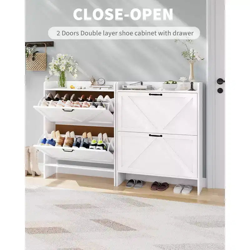 2 Açılır Çekmeceli, Ayakkabı Depolama Dolabı, İnce Ayakkabı Rafı, Giriş için