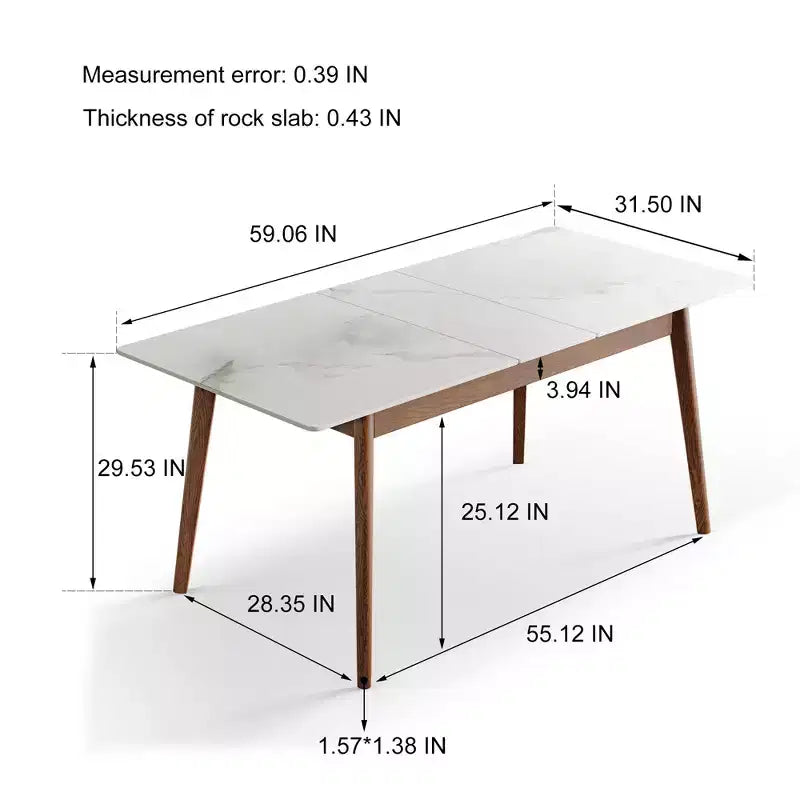 Modern eikenhouten rechthoekige uitschuifbare eettafel met afgeronde hoeken en diagonale poten