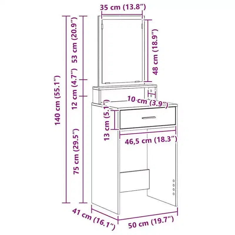 Modern LED make-up bureau, kaptafel met spiegel en slimme opbergruimte