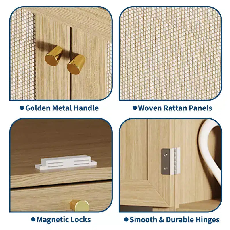 Mutfak Kiler Dolabı, Çekmeceli ve Ayarlanabilir Raflı Rattan Kapaklı Ayakta Dolap, Yemek Odası, Oturma Odası, Ev Ofisi için
