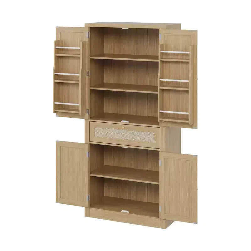 Armadio dispensa da cucina, credenza indipendente con ante in rattan, cassetto, ripiani regolabili per sala da pranzo, soggiorno, ufficio domestico