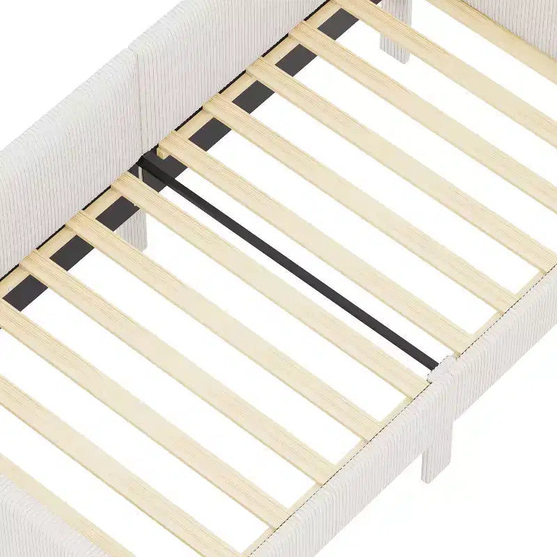 Cama de día tapizada en forma de L tamaño individual con 2 cajones de almacenamiento, sofá cama esquinero moderno de madera con tapicería de pana para dormitorio o habitación de invitados