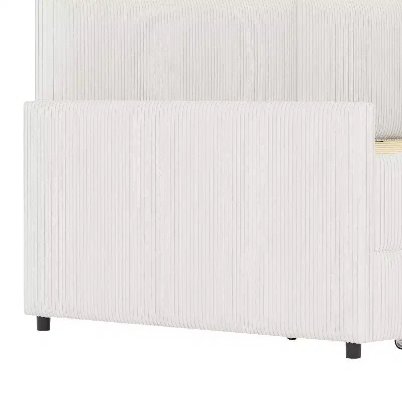 Cama de día tapizada en forma de L tamaño individual con 2 cajones de almacenamiento, sofá cama esquinero moderno de madera con tapicería de pana para dormitorio o habitación de invitados