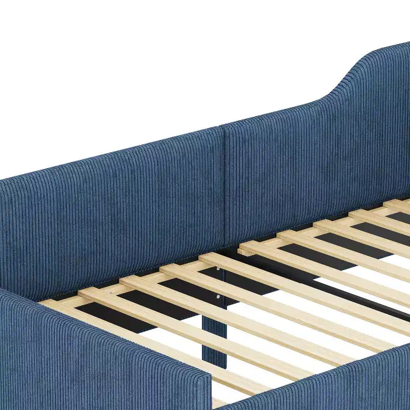 Cama de día tapizada en forma de L tamaño individual con 2 cajones de almacenamiento, sofá cama esquinero moderno de madera con tapicería de pana para dormitorio o habitación de invitados