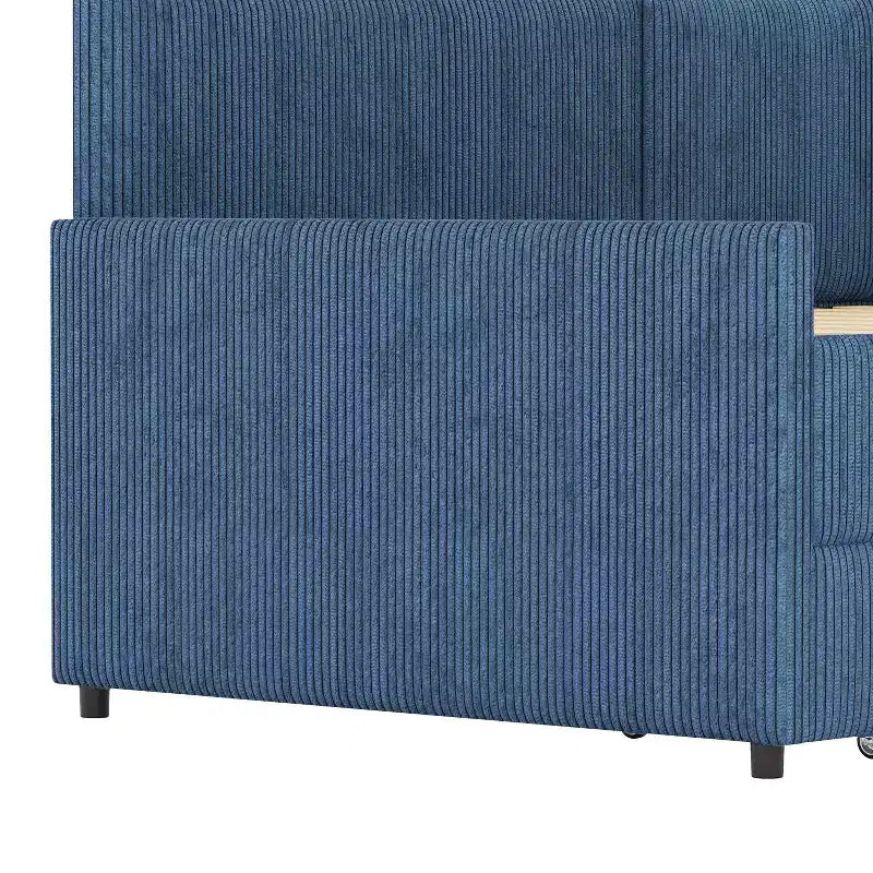 Cama de día tapizada en forma de L tamaño individual con 2 cajones de almacenamiento, sofá cama esquinero moderno de madera con tapicería de pana para dormitorio o habitación de invitados
