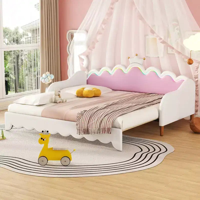 Modern Döşemeli Prenses Günlük Yatak, Taç Başlıklı, İkizden Kral Boyuna Uzatılabilir Günlük Kanepe Yatak