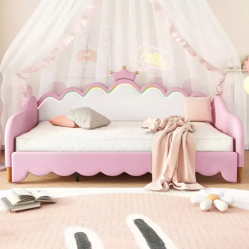 Modernes gepolstertes Prinzessinnen-Tagesbett mit Kronen-Kopfteil, ausziehbares Tagesbett-Sofa von Zwillings- bis Kingsize