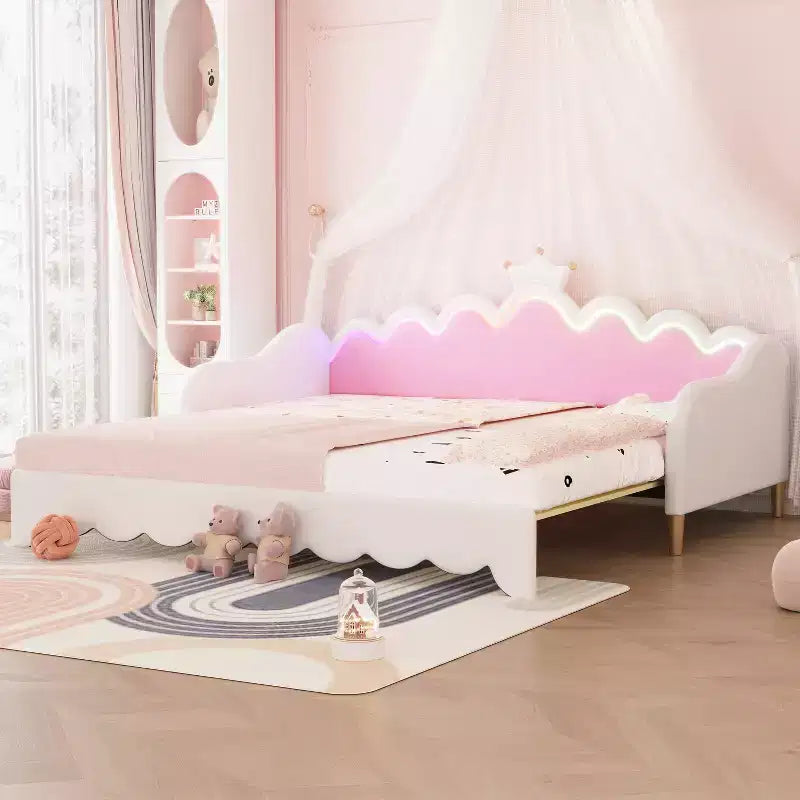 Modernes gepolstertes Prinzessinnen-Tagesbett mit Kronen-Kopfteil, ausziehbares Tagesbett-Sofa von Zwillings- bis Kingsize
