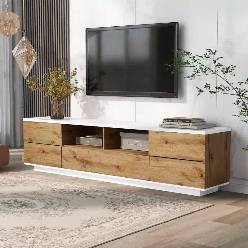 80" TV'lere Uygun Modern TV Sehpası, Çok Fonksiyonlu Depolama ve Kapak Geri Tepme Mekanizmalı Medya Konsolu