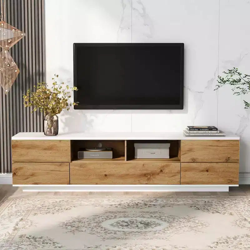 Mueble moderno para TV de hasta 80", consola multimedia con almacenamiento multifuncional y dispositivo de rebote para puertas
