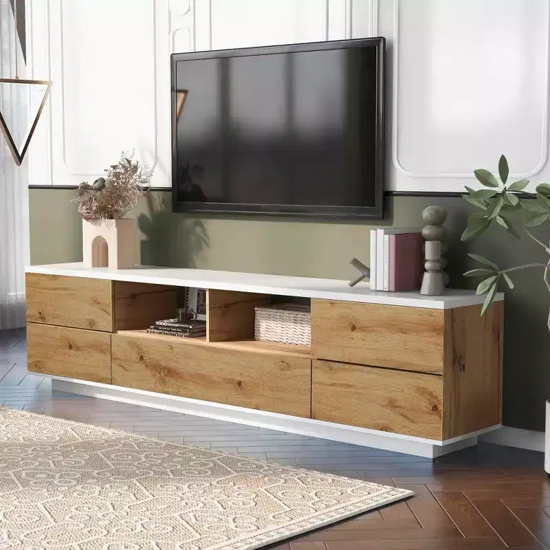 Mueble moderno para TV de hasta 80", consola multimedia con almacenamiento multifuncional y dispositivo de rebote para puertas