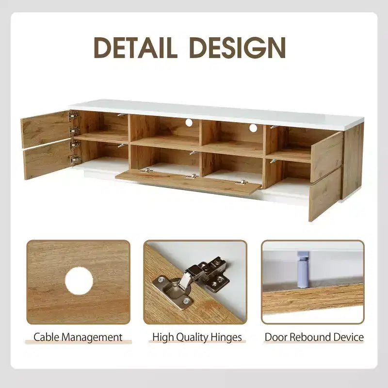 Mueble moderno para TV de hasta 80", consola multimedia con almacenamiento multifuncional y dispositivo de rebote para puertas