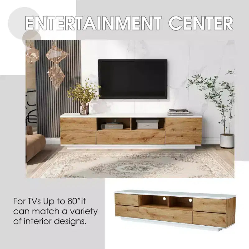 Mueble moderno para TV de hasta 80", consola multimedia con almacenamiento multifuncional y dispositivo de rebote para puertas