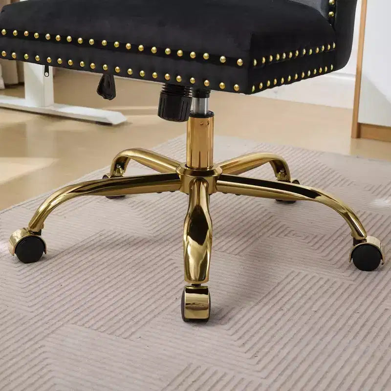 Moderne draaibare bureaustoel voor thuis met gestoffeerde rug, zachte fluweelbekleding, chroom metalen onderstel, in hoogte verstelbaar van 19,7" tot 22,4"