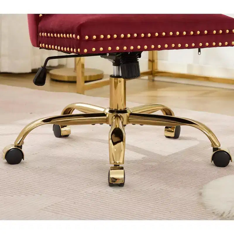 Moderne draaibare bureaustoel voor thuis met gestoffeerde rug, zachte fluweelbekleding, chroom metalen onderstel, in hoogte verstelbaar van 19,7" tot 22,4"