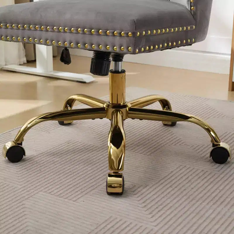 Moderne draaibare bureaustoel voor thuis met gestoffeerde rug, zachte fluweelbekleding, chroom metalen onderstel, in hoogte verstelbaar van 19,7" tot 22,4"