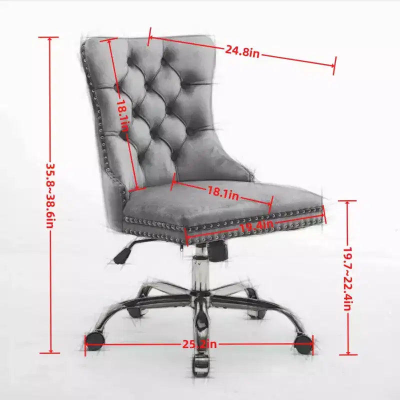 Moderne draaibare bureaustoel voor thuis met gestoffeerde rug, zachte fluweelbekleding, chroom metalen onderstel, in hoogte verstelbaar van 19,7" tot 22,4"
