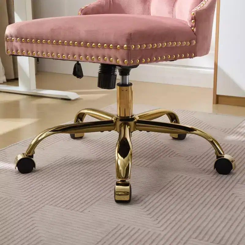 Moderne draaibare bureaustoel voor thuis met gestoffeerde rug, zachte fluweelbekleding, chroom metalen onderstel, in hoogte verstelbaar van 19,7" tot 22,4"