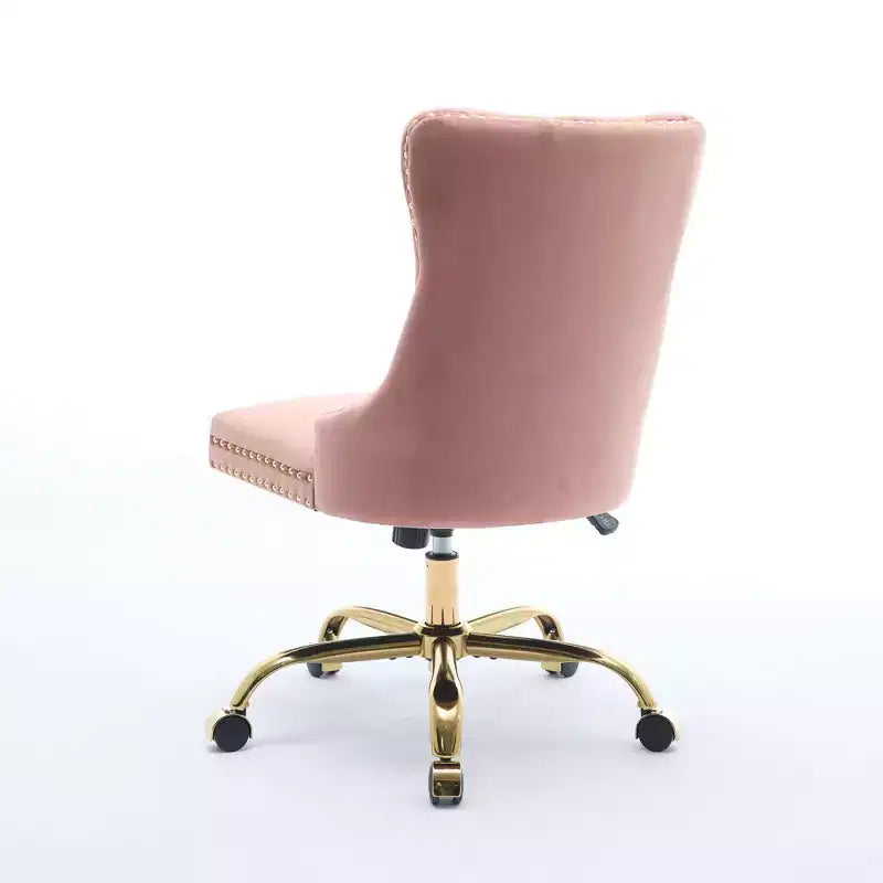 Moderne draaibare bureaustoel voor thuis met gestoffeerde rug, zachte fluweelbekleding, chroom metalen onderstel, in hoogte verstelbaar van 19,7" tot 22,4"