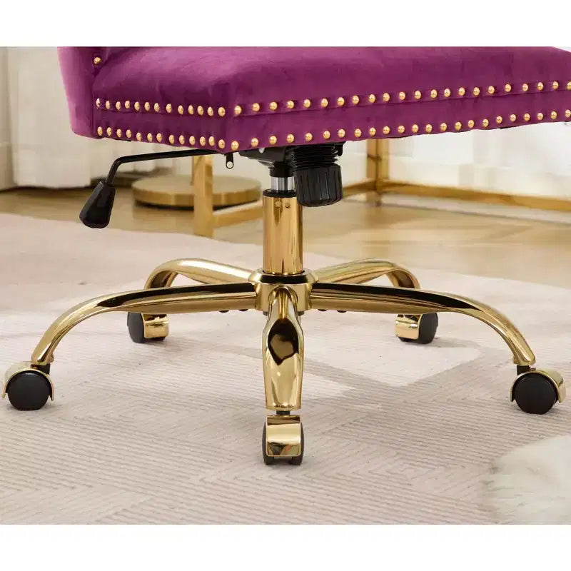 Moderne draaibare bureaustoel voor thuis met gestoffeerde rug, zachte fluweelbekleding, chroom metalen onderstel, in hoogte verstelbaar van 19,7" tot 22,4"