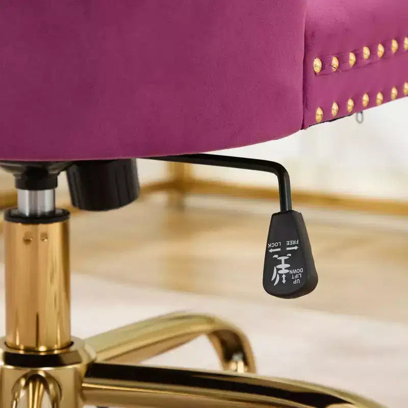 Moderne draaibare bureaustoel voor thuis met gestoffeerde rug, zachte fluweelbekleding, chroom metalen onderstel, in hoogte verstelbaar van 19,7" tot 22,4"