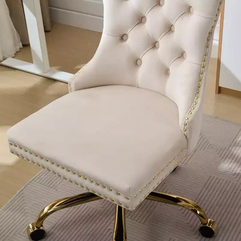 Moderne draaibare bureaustoel voor thuis met gestoffeerde rug, zachte fluweelbekleding, chroom metalen onderstel, in hoogte verstelbaar van 19,7" tot 22,4"