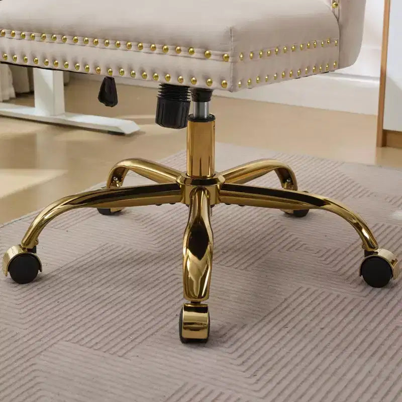Moderne draaibare bureaustoel voor thuis met gestoffeerde rug, zachte fluweelbekleding, chroom metalen onderstel, in hoogte verstelbaar van 19,7" tot 22,4"