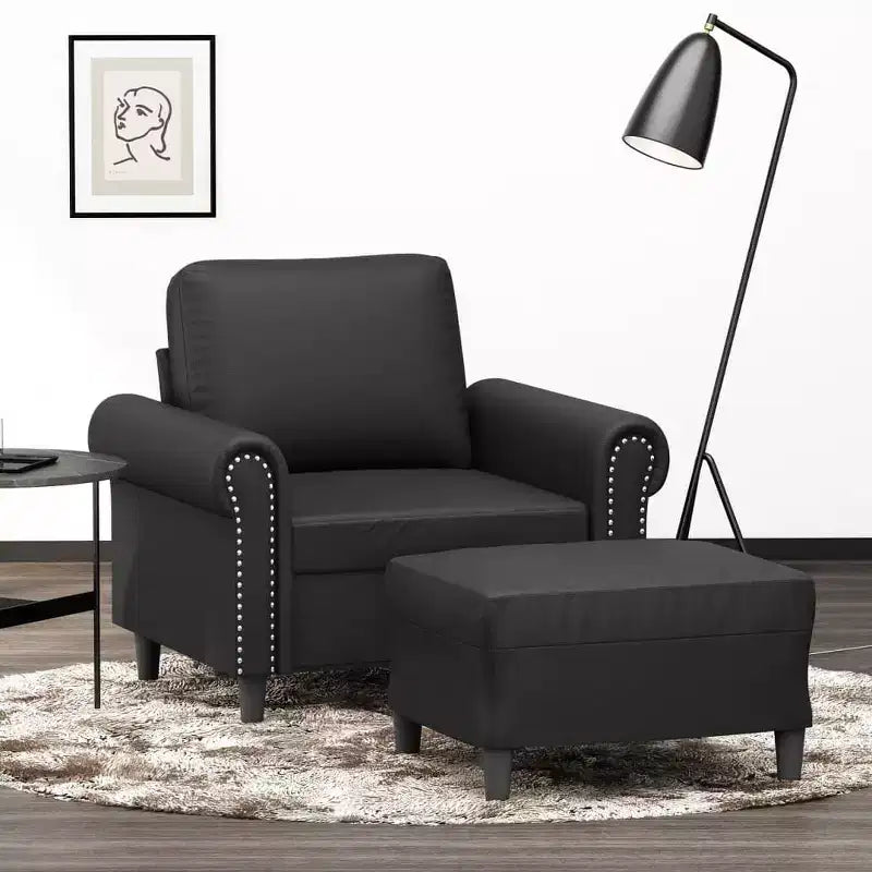 Bankstoel met voetenbank, zwart kunstleer, zitbreedte 23,6"