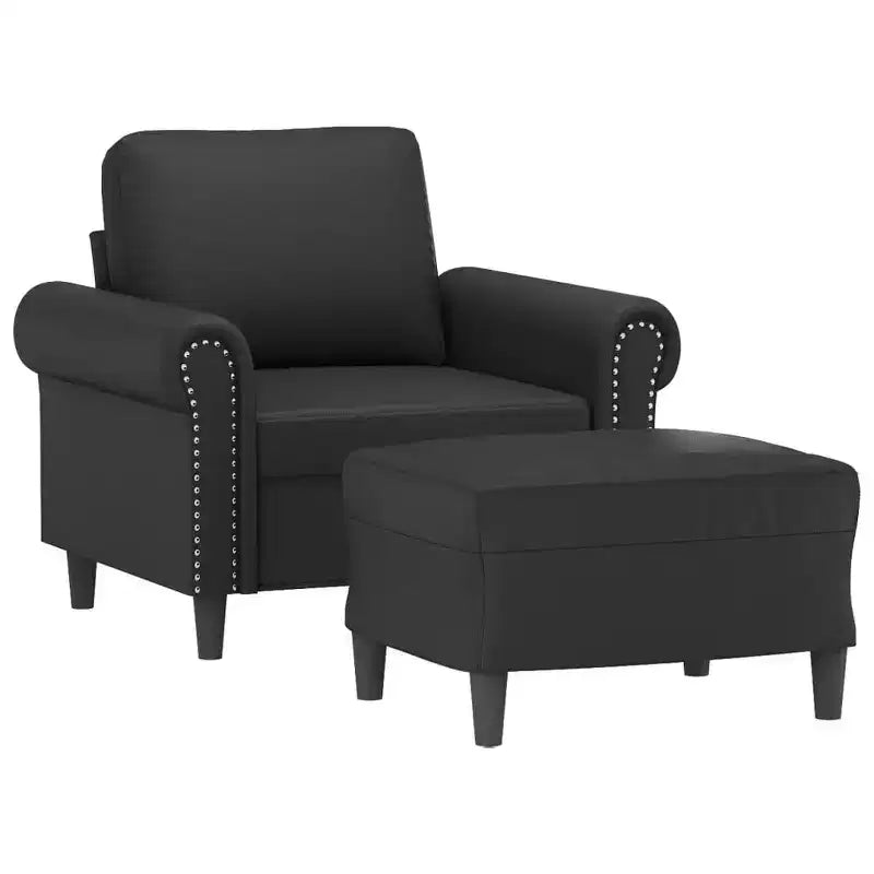Bankstoel met voetenbank, zwart kunstleer, zitbreedte 23,6"