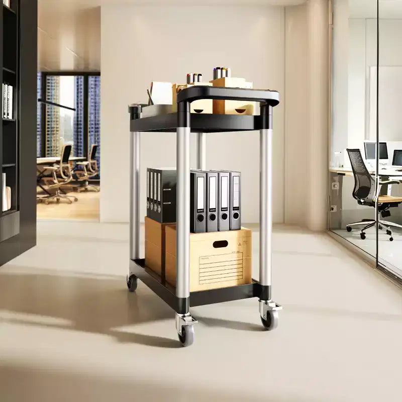 2-stufiger Kunststoff-Nutzwagen, 300 lbs Tragkraft, 360°-Drehrollen mit Bremsen, 24,4"x16,1", Schwarz  