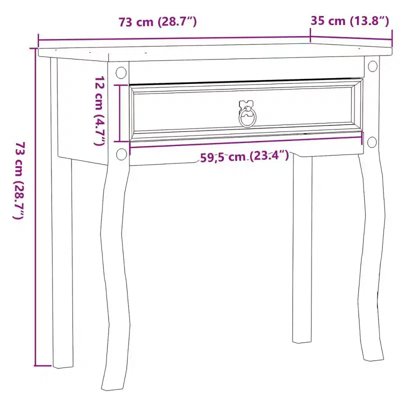 Mesa consola de madera maciza de pino, acabado en cera miel, con un cajón, 28.7"x13.8"x28.7"