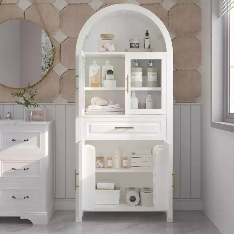 Gabinete alto para despensa con puertas de vidrio y estantes ajustables, aparador para exhibición en comedor y cocina