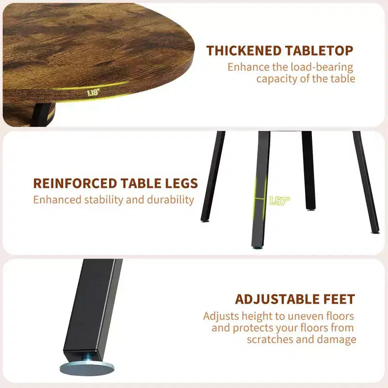 Ronde eettafel voor 4-6 personen, 47 keuken tafel met opbergruimte, houten ronde eettafel met metalen poten, moderne eettafels voor keuken