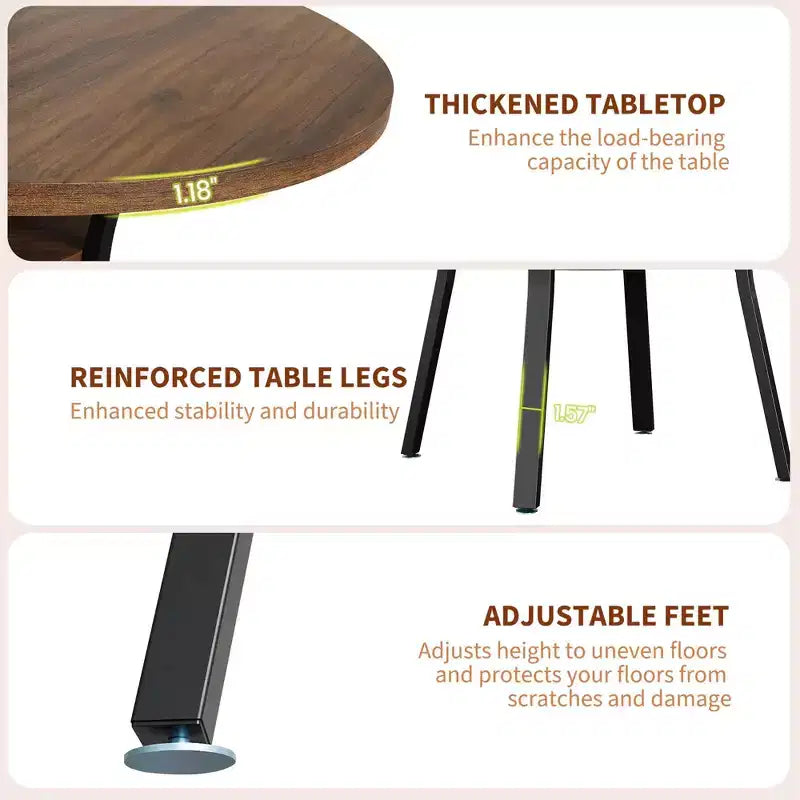 Ronde eettafel voor 4-6 personen, 47 keuken tafel met opbergruimte, houten ronde eettafel met metalen poten, moderne eettafels voor keuken