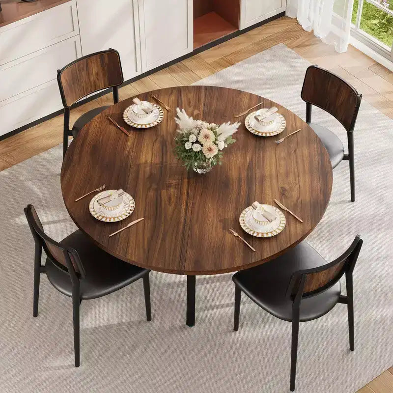 Ronde eettafel voor 4-6 personen, 47 keuken tafel met opbergruimte, houten ronde eettafel met metalen poten, moderne eettafels voor keuken