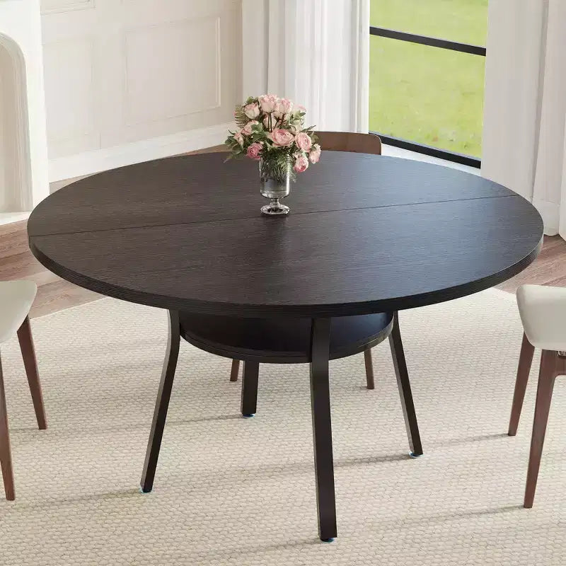 Ronde eettafel voor 4-6 personen, 47 keuken tafel met opbergruimte, houten ronde eettafel met metalen poten, moderne eettafels voor keuken