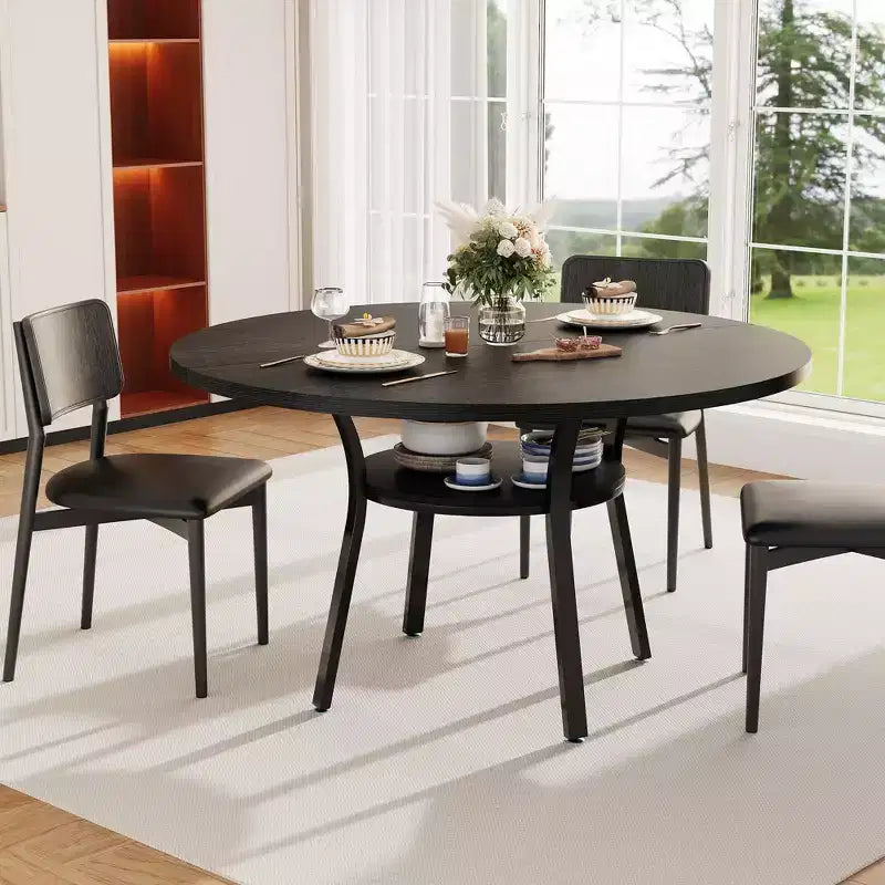 Ronde eettafel voor 4-6 personen, 47 keuken tafel met opbergruimte, houten ronde eettafel met metalen poten, moderne eettafels voor keuken