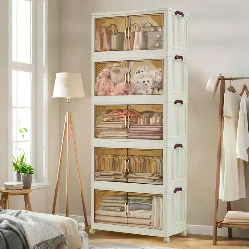 Stapelsystem-Aufbewahrungsboxen mit Deckeln, Kunststoff-Aufbewahrungsschubladen mit magnetischen Türen und Rollen, faltbare Kleiderschrank-Organizer für Zuhause, Studentenwohnheim  