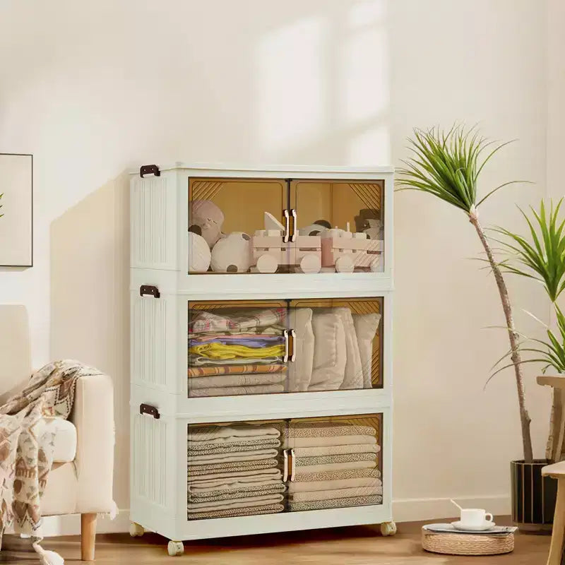 Stapelsystem-Aufbewahrungsboxen mit Deckeln, Kunststoff-Aufbewahrungsschubladen mit magnetischen Türen und Rollen, faltbare Kleiderschrank-Organizer für Zuhause, Studentenwohnheim  