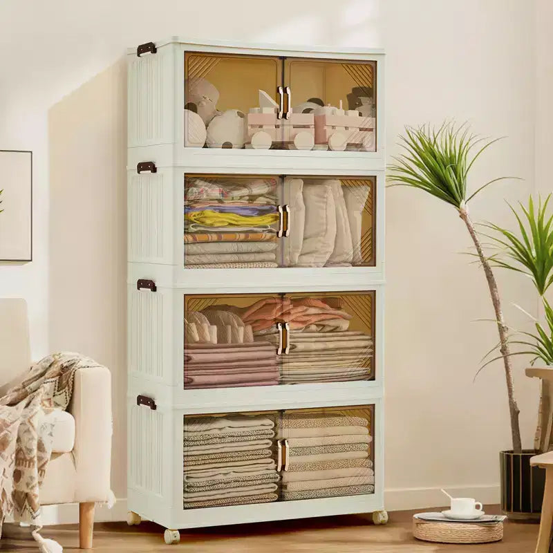 Stapelsystem-Aufbewahrungsboxen mit Deckeln, Kunststoff-Aufbewahrungsschubladen mit magnetischen Türen und Rollen, faltbare Kleiderschrank-Organizer für Zuhause, Studentenwohnheim  
