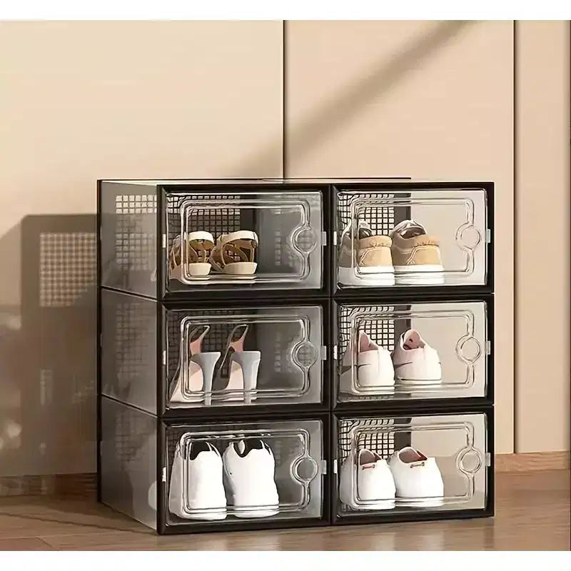 12-teiliges Schuhorganizer-Set, stapelbare Schuhaufbewahrung aus klarem Kunststoff für den Kleiderschrank, klappbare Schuhbox aus klarem Kunststoff für den Eingangsbereich, platzsparend  
