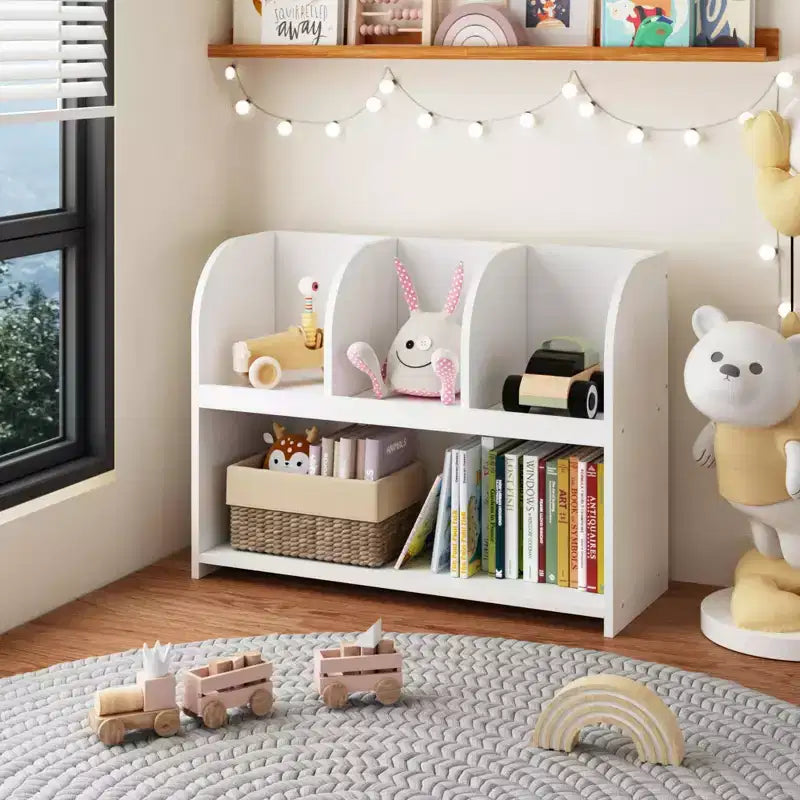 Kinderbücherregal mit 4 Fächern, Aufbewahrungsregal, Präsentationsregal, Spielzeugorganizer für Kinderzimmer, Spielzimmer, Kinderzimmer  