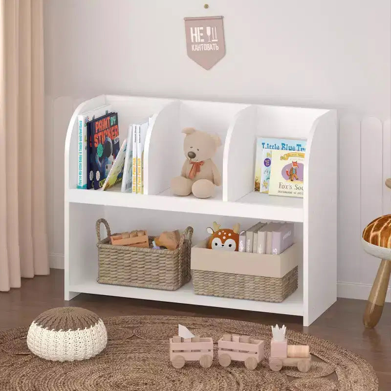 Libreria per Bambini con 4 Scomparti, Scaffale Porta Libri, Espositore, Porta Giocattoli per Cameretta, Sala Giochi, Nursery