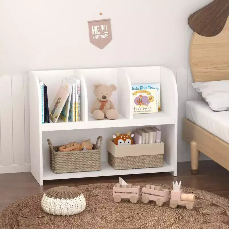 Libreria per Bambini con 4 Scomparti, Scaffale Porta Libri, Espositore, Porta Giocattoli per Cameretta, Sala Giochi, Nursery