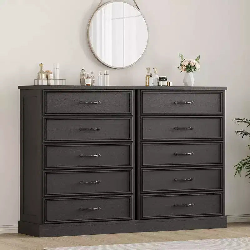 Tall Farmhouse 5-Drawer Dresser, Wooden Cabinet for Bedroom, Living Room & Nursery