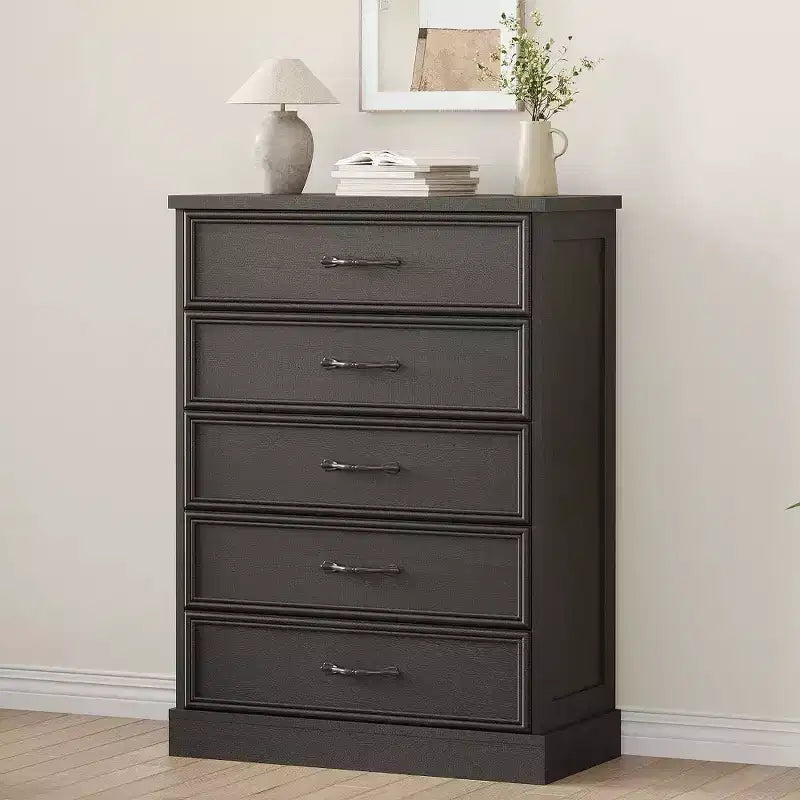 Tall Farmhouse 5-Drawer Dresser, Wooden Cabinet for Bedroom, Living Room & Nursery