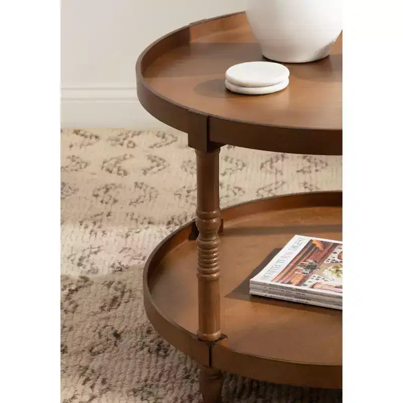 Ronde Houten Salontafel, Twee Niveaus, Rustiek Bruin, 28,25"x20,5"